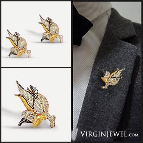 virginjewel: Silver Gold Plated with Black Rhodium Zircon Floral Brooch